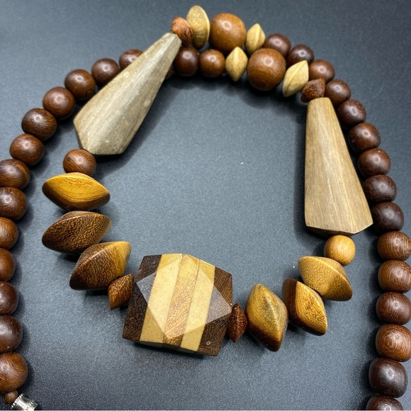 Vintage Chunky Wood Beads Necklace Boho Tribal Style - Picture 2 of 8